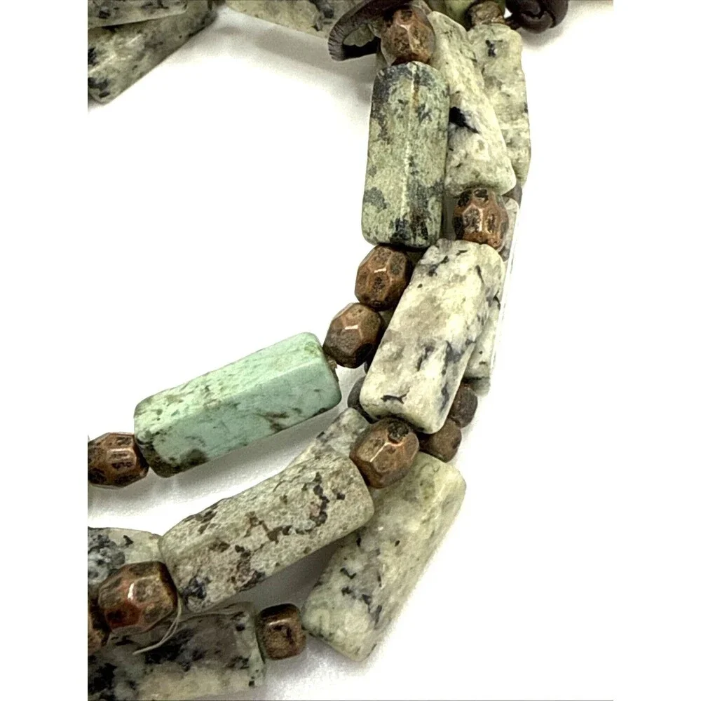 Green Moss Agate Beaded Bracelet Multi Strand Rectangle Stretch Boho Healing